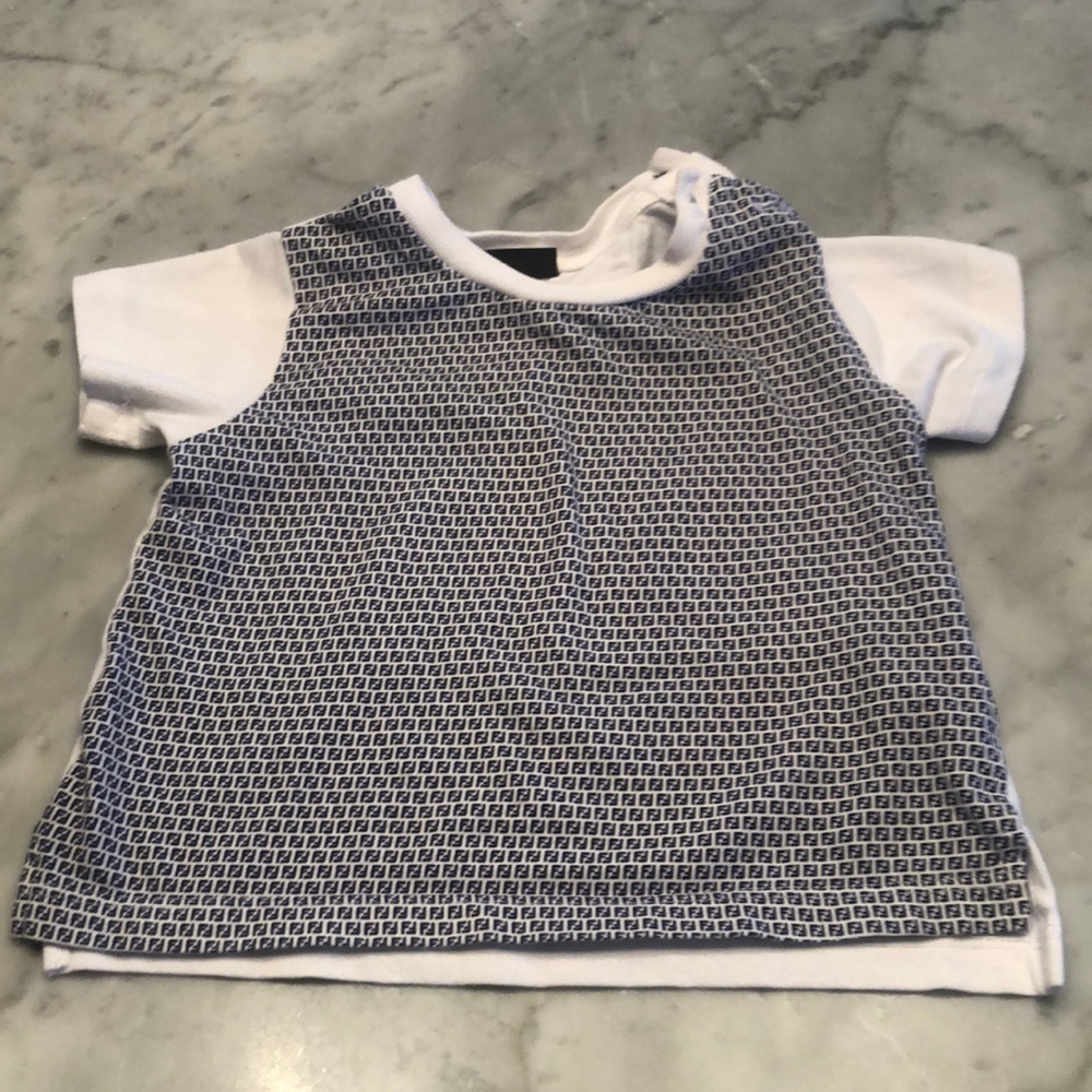 Fendi unisex baby tee 6 months, navy F pattern EUC
